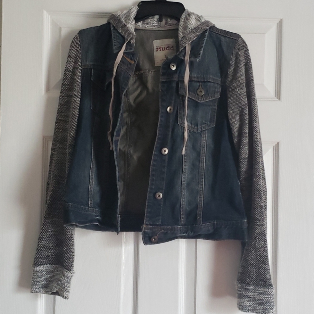 Hooded Jean Jacket w/ Knitted Sleeves
